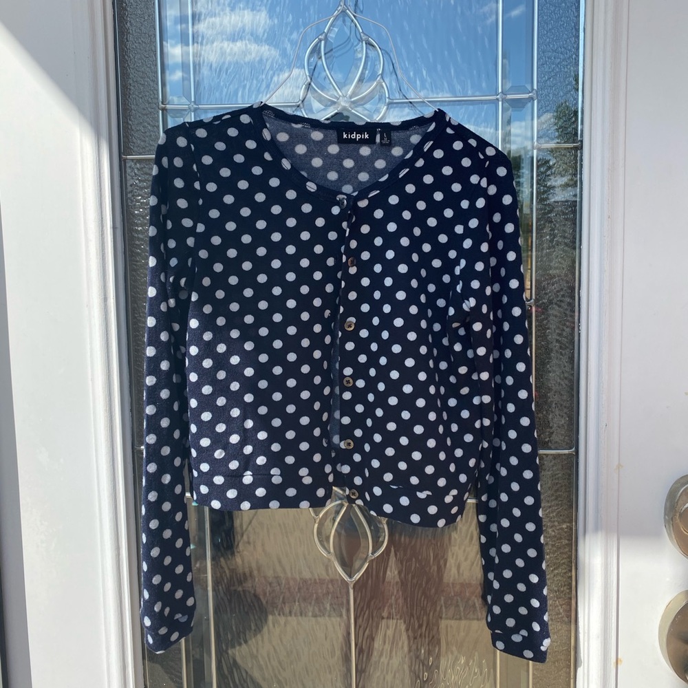 Kidpik navy polkadot cardigan size:10